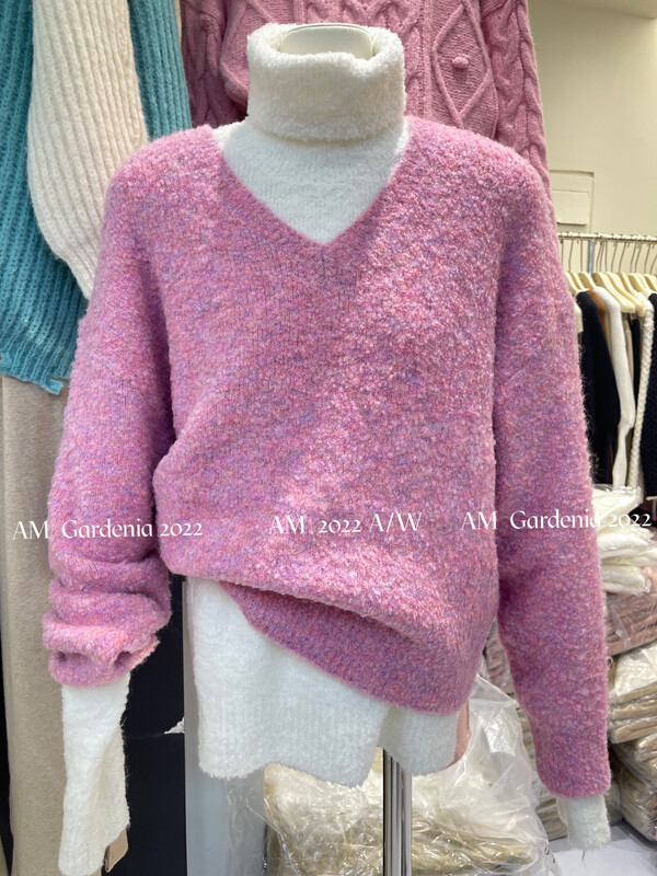 【AM GARDENIA】Simple V-Neck Loose Solid Color Knit Sweater 7080# ZXX