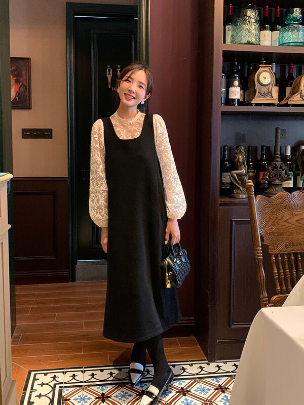 【NEW OPEN】Women's Autumn and Winter Korean Style Bow Knot U Neck Shoulder Dress JB80576# ZXX