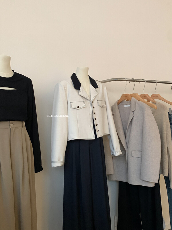 [IMISS] French temperament contrasting color Xiaoxiang suit jacket short jacket QK6383