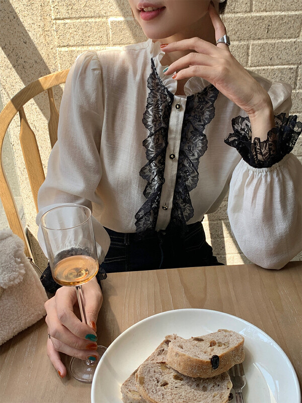 【NEW OPEN】French style lace stitching niche design shirt HY80756# ZXX
