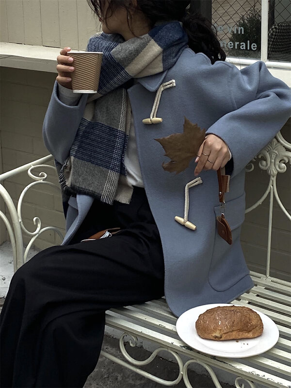 【CLEAN SPACE】100% wool Korean style loose short woolen horn button wool coat B29009# CQW