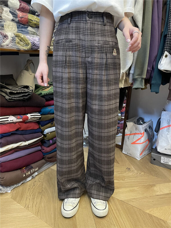 【RICH PAPA】Retro plaid wide-leg casual pants K087# ZXX