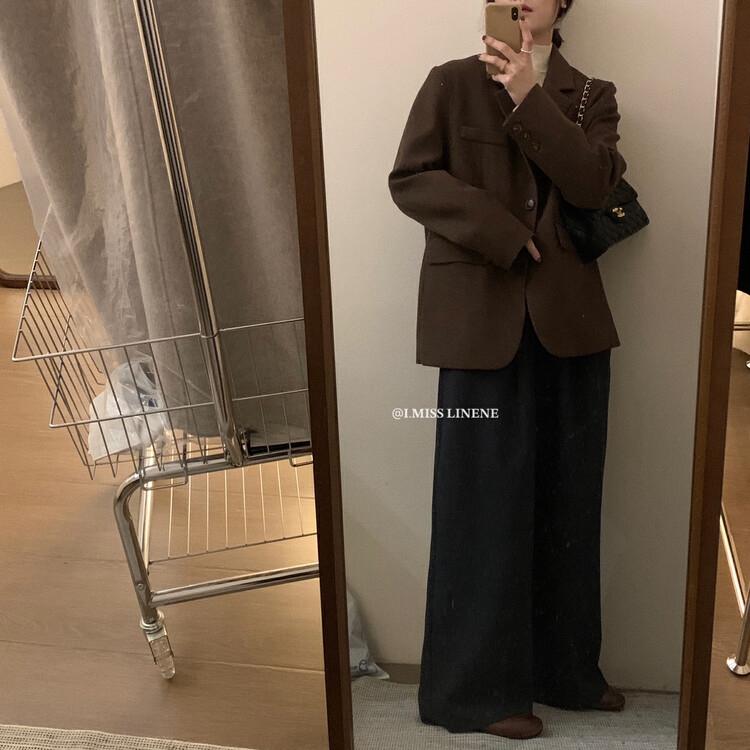 [IMISS] Korean-style temperament suit woolen jacket short jacket with 50 wool QK3609