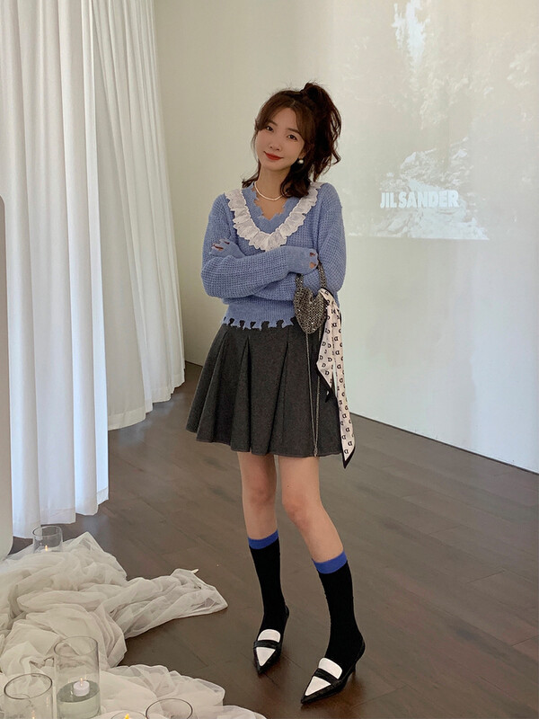 New in winter! [NEW OPEN] Design v-neck fringed knitted warm sweater GM80585# ZXX