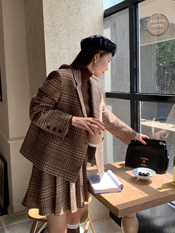 【NEW OPEN】Loose Korean-style plaid long-sleeved temperament suit FW80698# ZXX