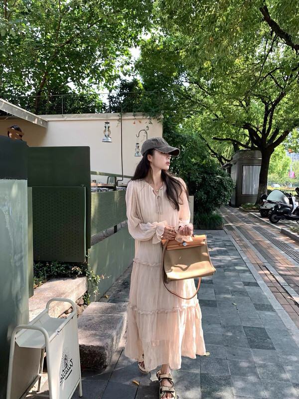 New in autumn!【JUN.T】Korean version of fringed wrinkled gauze dress YS1-6911# PCZ