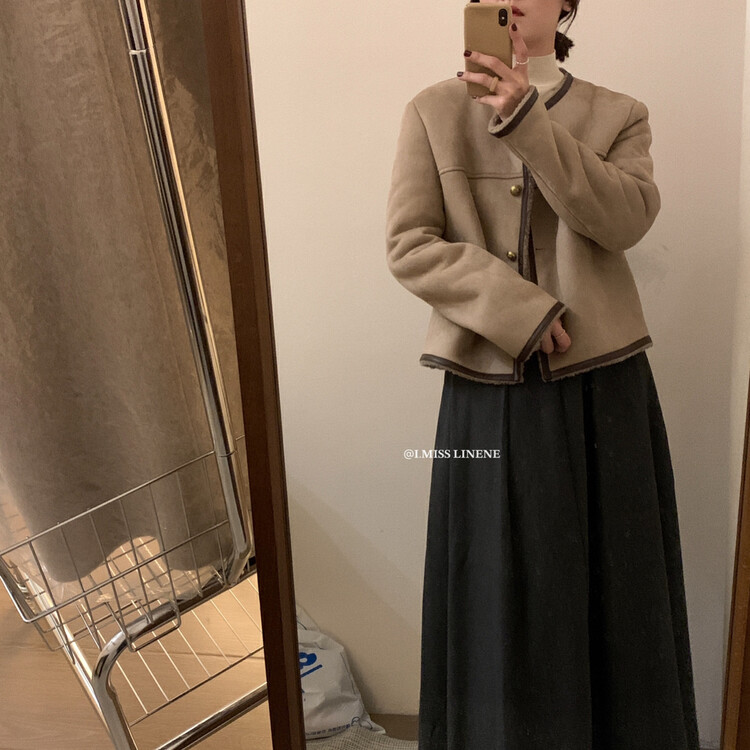 [IMISS] Retro contrast color thickened deerskin velvet jacket short coat QK6533