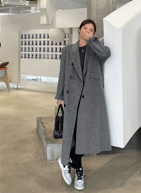 【CLEAN SPACE】Korean style high-quality double-breasted loose-textured coat (80% wool 10% tencel) 32566# CQW