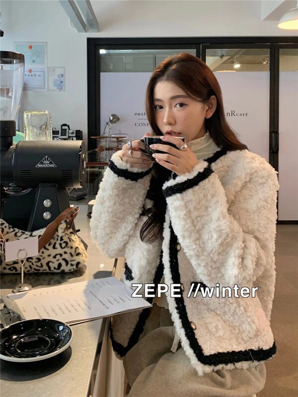 【ZE】French retro single-breasted color-blocking comfortable short coat 1213# L