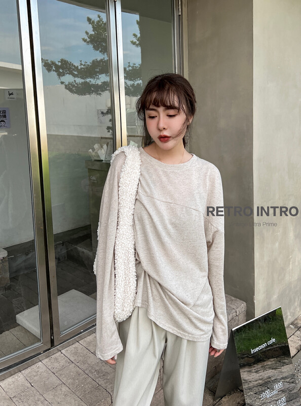 Original price 66.55! [RIN] Loose and versatile Korean commuter long-sleeved T-shirt R21651