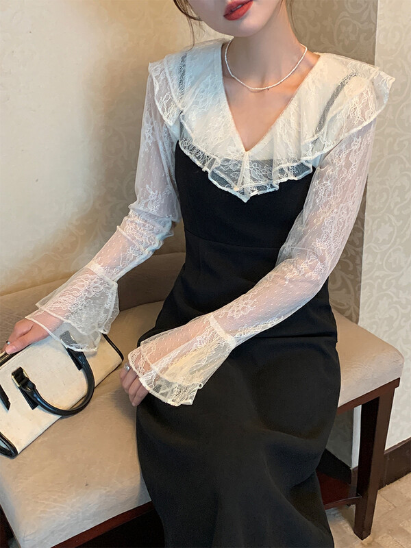 【NEW OPEN】Colorblock French Lace Shirt XY80558# ZXX