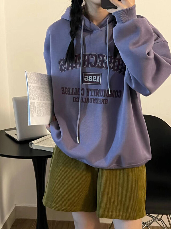 【RICH PAPA】Korean letter print hooded fleece sweater A229# ZXX