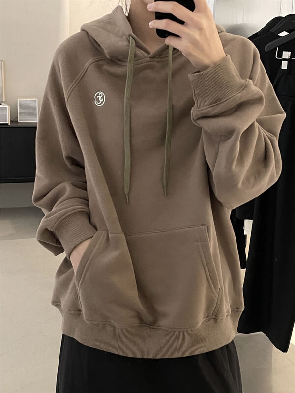 【CLEAN SPACE】Korean style simple embroidered fleece hooded sweater 33760# CQW
