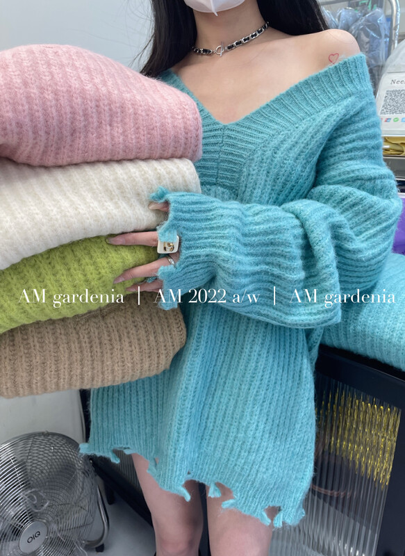 【AM GARDENIA】V Neck Loose Versatile Knit Sweater 8161# ZXX