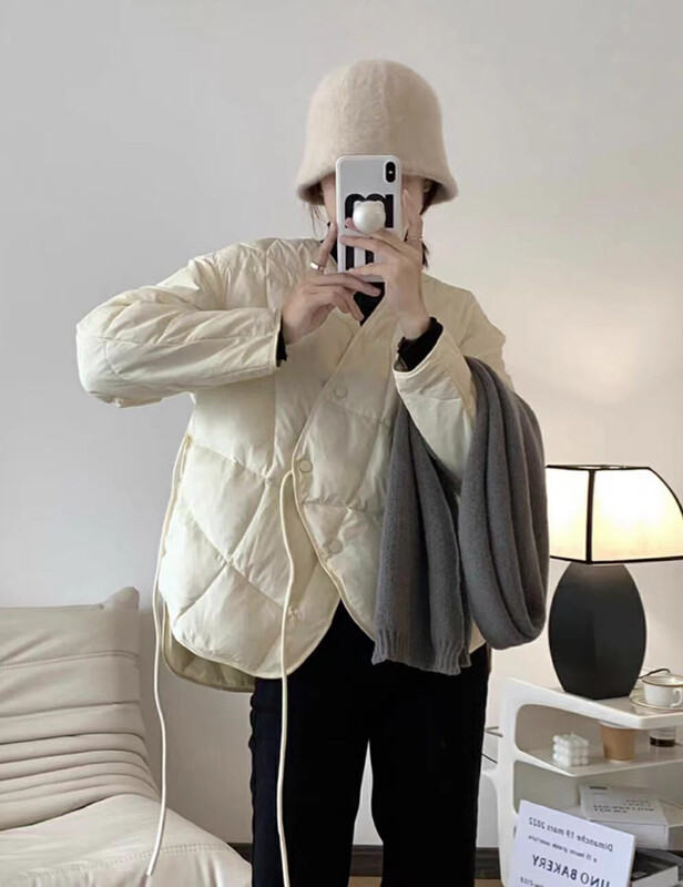 【CHEN/MK】Korean version of beveled rhombus lace warm down jacket (white duck down 90%) YR09# HJY