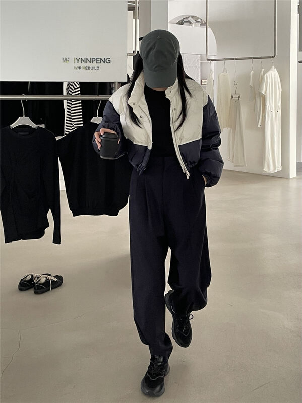 【CLEAN SPACE】Korean style contrast color stitching short 90 white duck down warm down jacket 33593# CQW