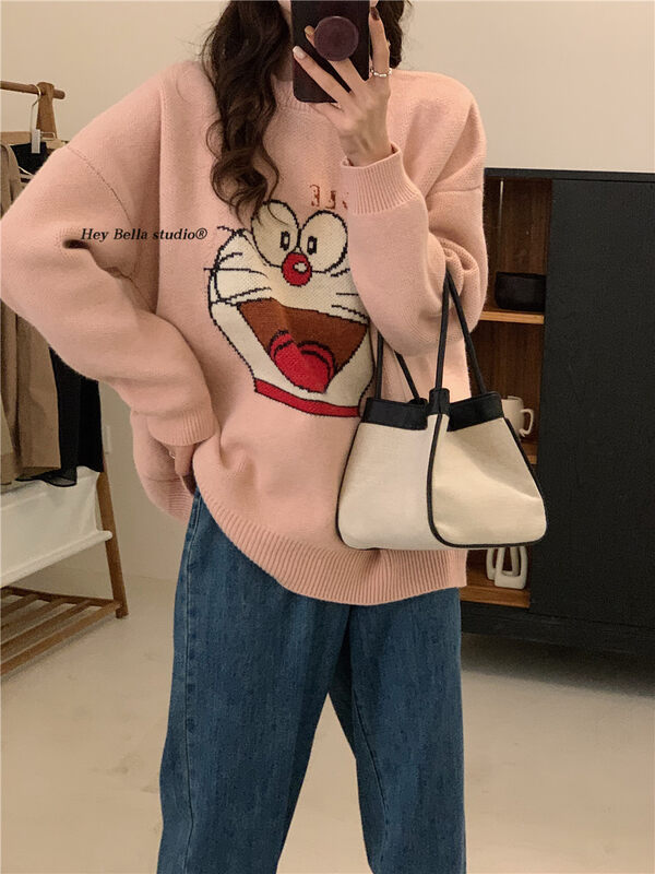 【HEY BELLA】Round Neck Loose Pullover Comfortable Warm Sweater B9673# L