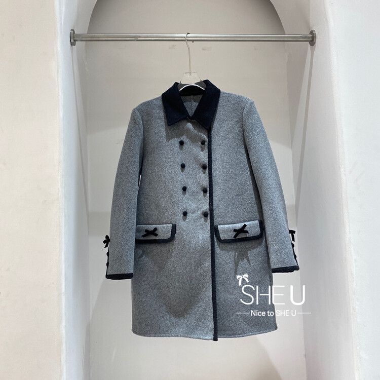 [SHE U] Korean temperament contrast color butterfly wool coat cashmere coat 70066
