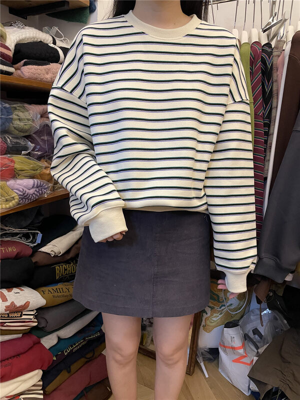 【RICH PAPA】Vintage contrast color striped fleece sweater 23A185# ZXX