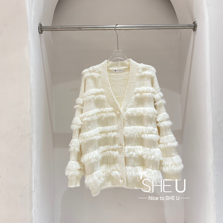 [SHE U] Xiaoxiang warm v-neck fringed cardigan sweater 70061