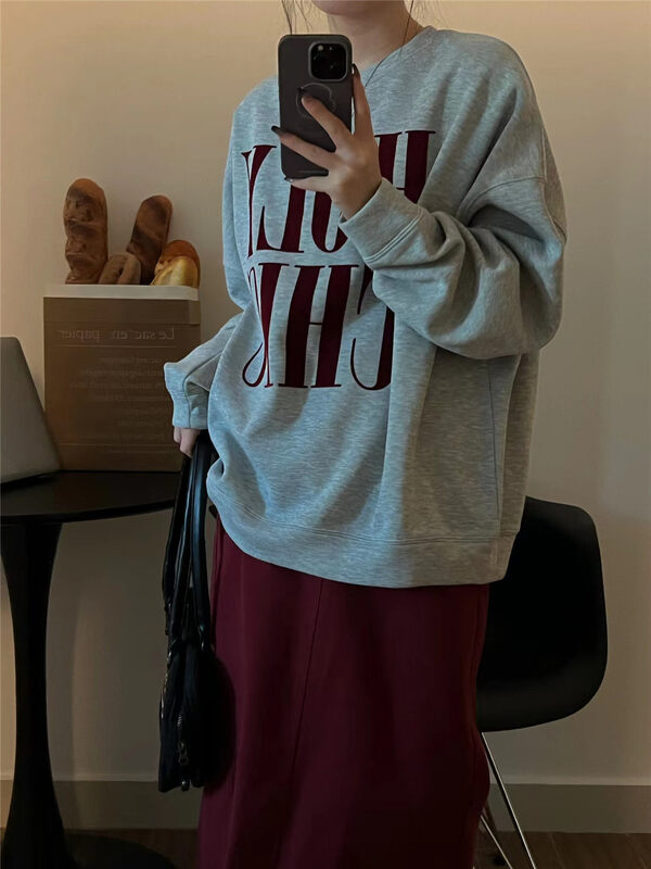 【RICH PAPA】Korean alphabet print fleece sweater A133# ZXX
