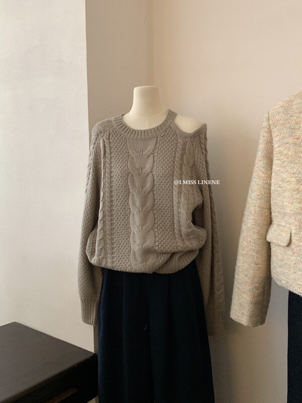 [IMISS] Retro off-the-shoulder twist sweater sweater QK912