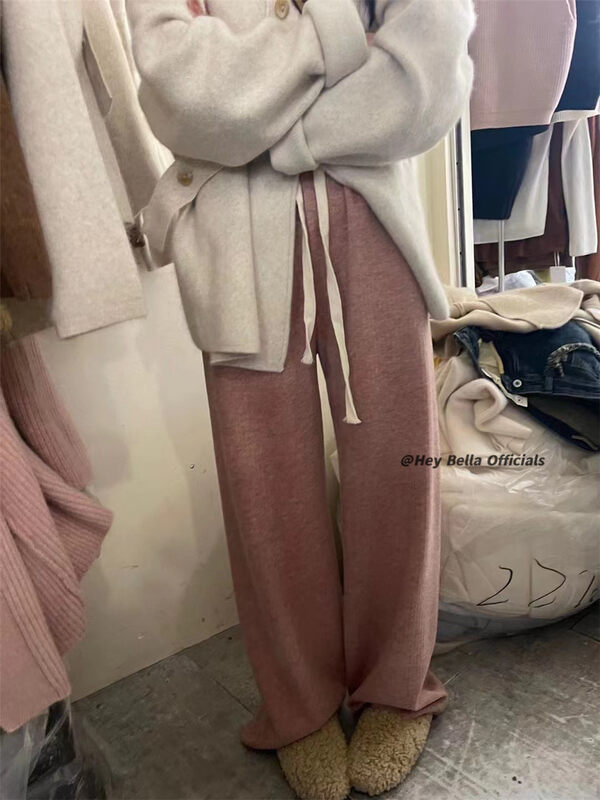 【HEY BELLA】Wide-leg drawstring comfortable fleece casual pants B5719# L