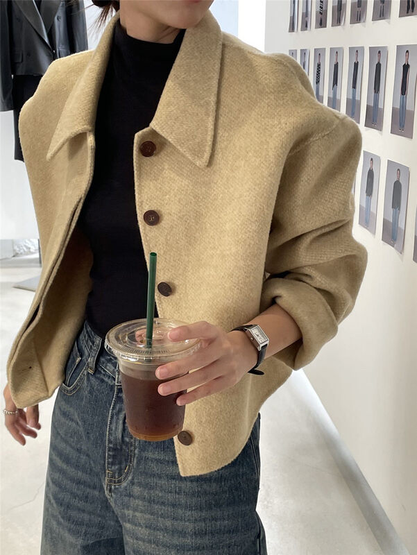 [CLEAN SPACE] Textured Lapel Casual Double-sided Wool Jacket (80 Wool) 32531# CQW