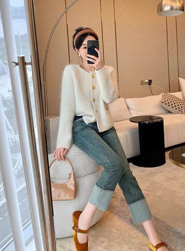 【NANCY】Gentle, small fragrance, fashionable soft waxy sweater knitted cardigan Ms3758# WPL