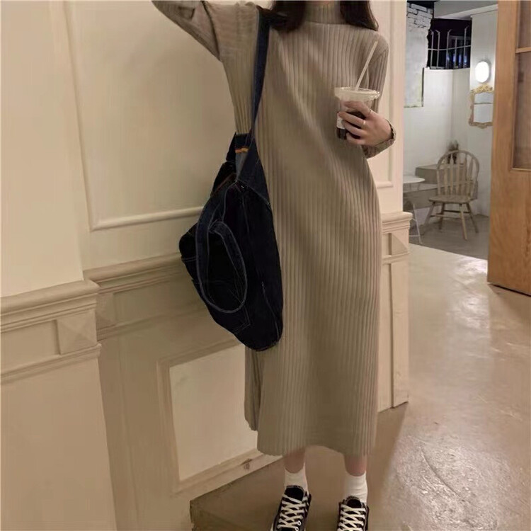 New in autumn! [CHEN/MK] Simple and slim pit strip turtleneck dress D170# HJY