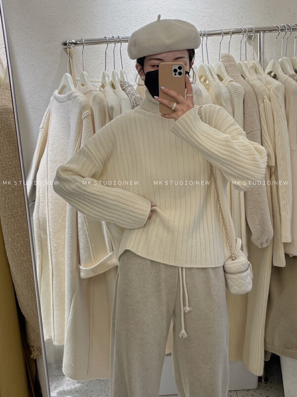 【CHEN/MK】Korean style ladies wide vertical striped warm sweater s086# HJY