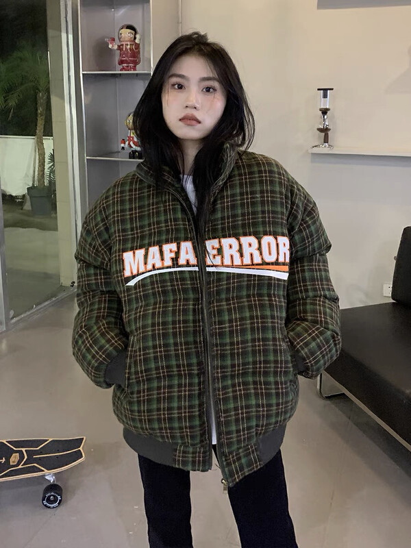 【LAB EEDA】Fashion casual stand collar plaid English warm padded jacket M219# OZQ