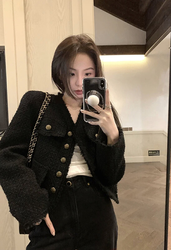 【JUN.T】Black Small Fragrance Versatile Fashion Short Jacket 6687# PCZ