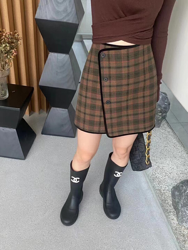 【QUEEN QUEEN】High Waist Breasted Plaid Skirt A3953# CL
