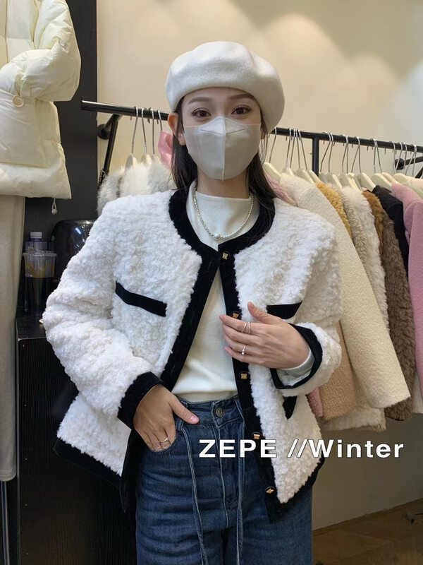 【ZE】French Retro Double Breasted Colorblock Short Jacket 1233# L