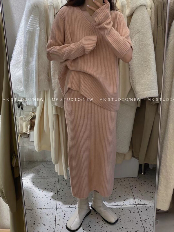 【CHEN/MK】Korean version of ladylike pullover sweater + simple skirt suit (with sleeves) s090# HJY
