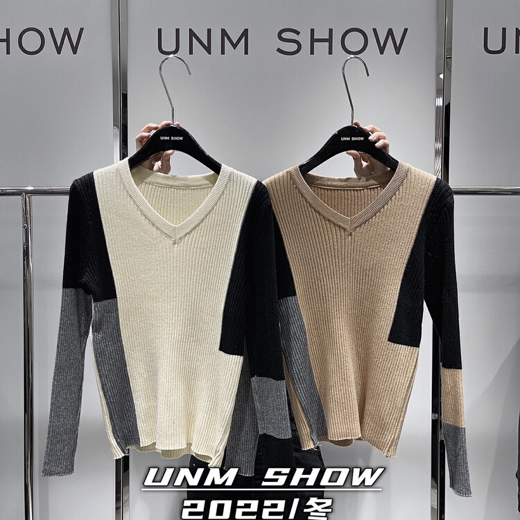 New in autumn!【UNM-SHOW】V-neck versatile contrasting color warm sweater 6678# WTT