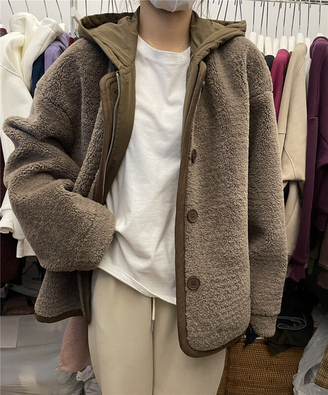 【RICH PAPA】Hooded fake two-piece stitched furry sweater W067# ZXX