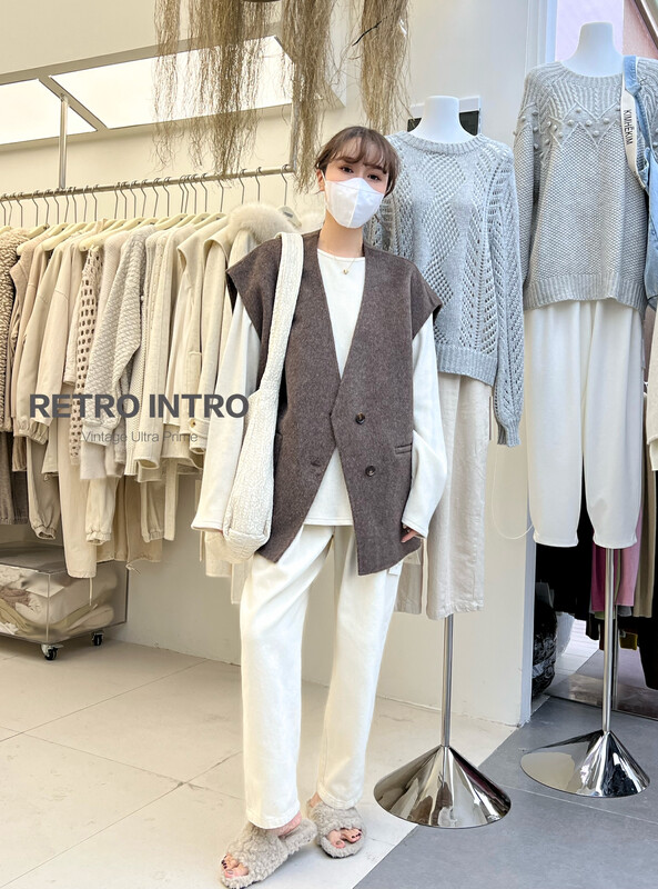 [RIN] Korean style simple temperament loose and thin vest wool coat 2062