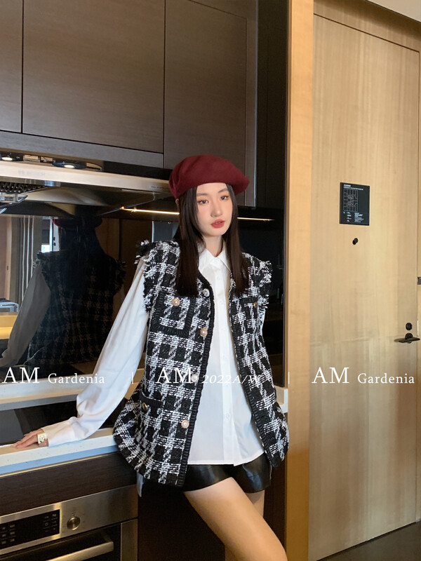 Autumn is new!【AM GARDENIA】Korean loose shirt+Xiaoxiang vest suit 1211-2# ZXX