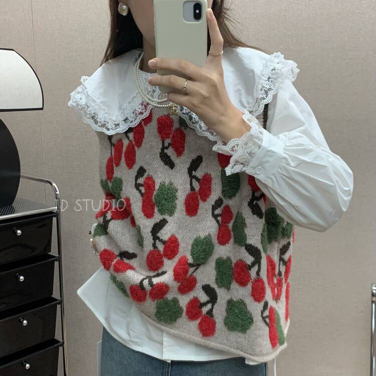 【I-D】Korean Versatile Small Cherry Vest 3247-1# L