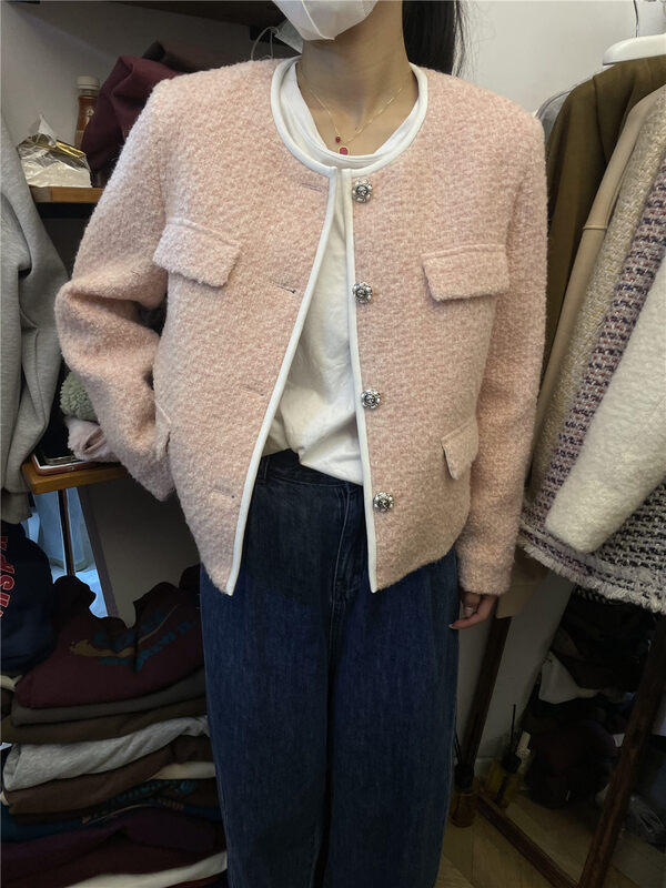 【RICH PAPA】Small Fragrance Contrast Color Edge Temperament Warm Down Jacket (90% Goose Down) W048# ZXX
