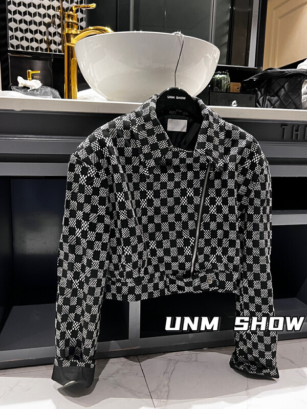 【UNM-SHOW】Korean Retro Zipper Plaid Short Jacket 95001# WTT