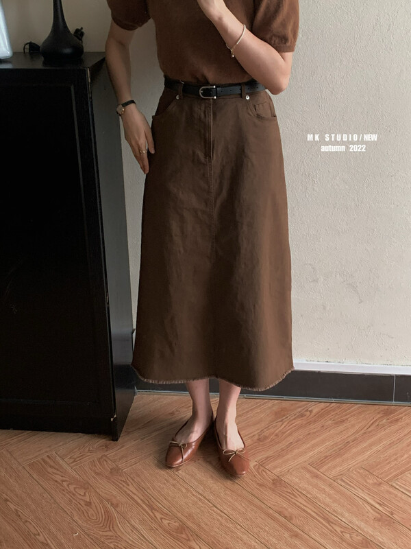 New in autumn!【CHEN/MK】Korean version of solid color all-match skirt (with belt) 3509-1# HJY