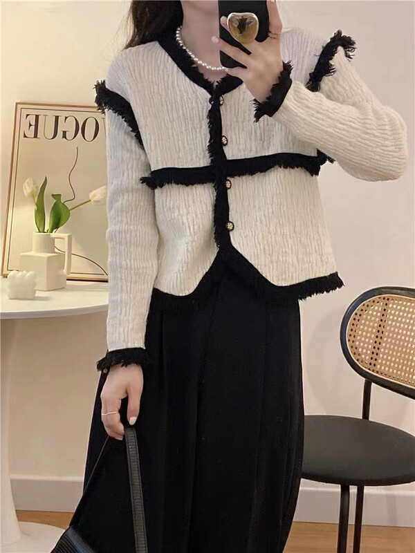 Autumn is new!【AM GARDENIA】French small fragrant tassel thin stitching knitted cardigan A666# ZXX