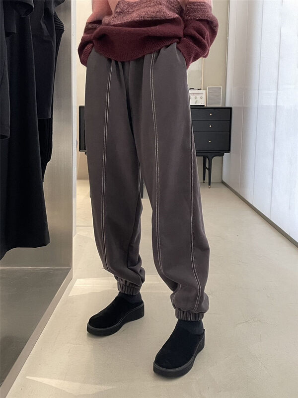 【CLEAN SPACE】Simple plus velvet elastic waist casual pants 33389