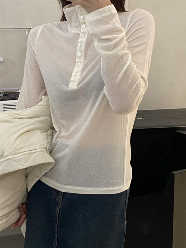 【CLEAN SPACE】Solid color texture slim turtleneck bottoming shirt (64% Tencel 28% wool) 33385# CQW