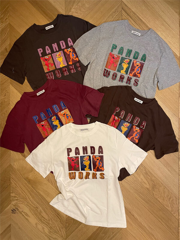 New in autumn! [RICH PAPA] Sesame Street print round neck short-sleeved T-shirt T447# ZXX