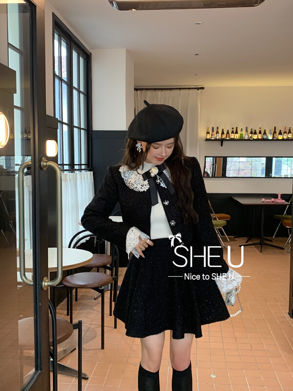 [SHE U] Small fragrance lace doll collar coat short coat 89130