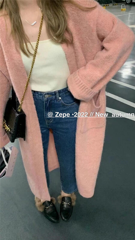New in winter! [ZE] Double-pocket textured fashion knitted cardigan (with belt) (only cardigan) 769# L